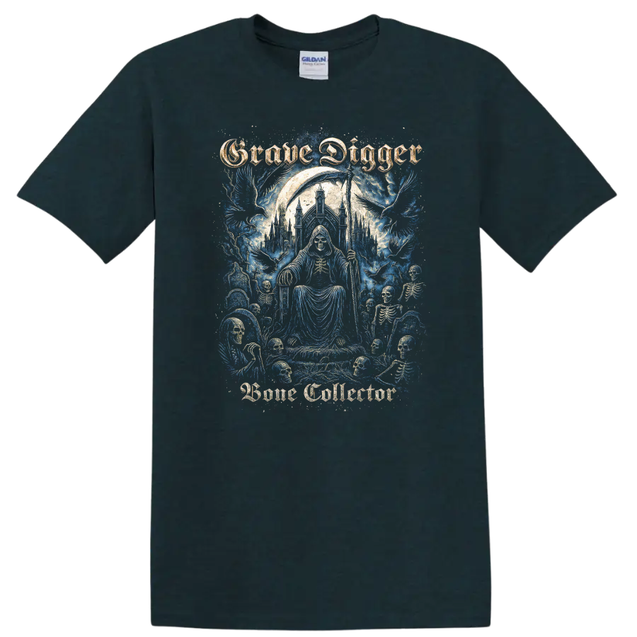 Grave Digger Gothic Skeleton Heavy Metal Band Style T Shirt - Midnight (Green)