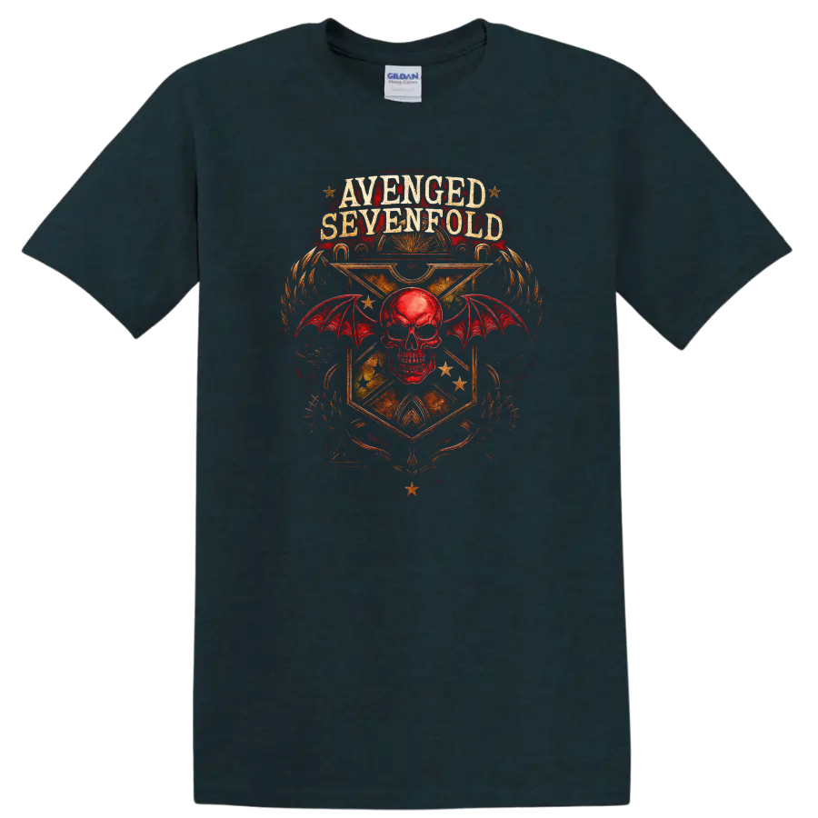 Avenged Sevenfold Retro Heavy Metal Skull Wings T Shirt - Midnight (Green)