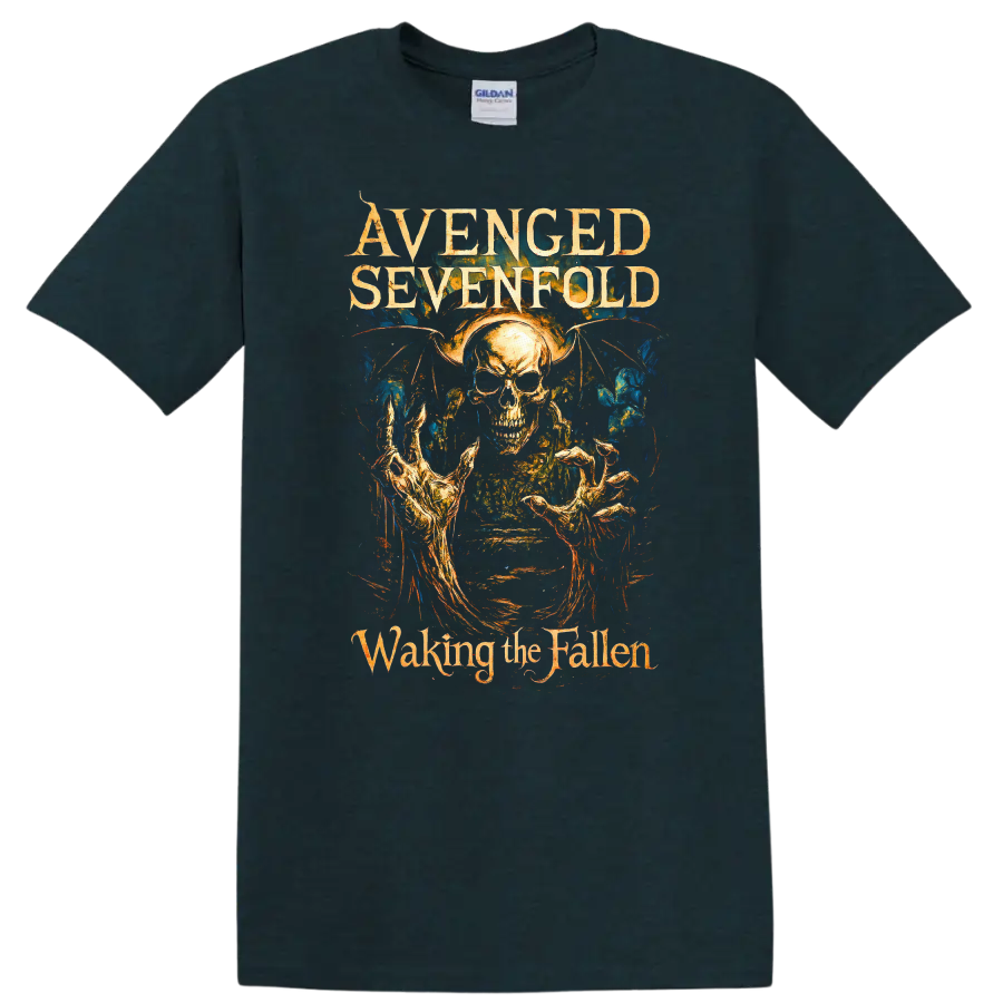 Avenged Sevenfold Waking the Fallen Retro Metal Album Art T Shirt on a Midnight (Green) T Shirt