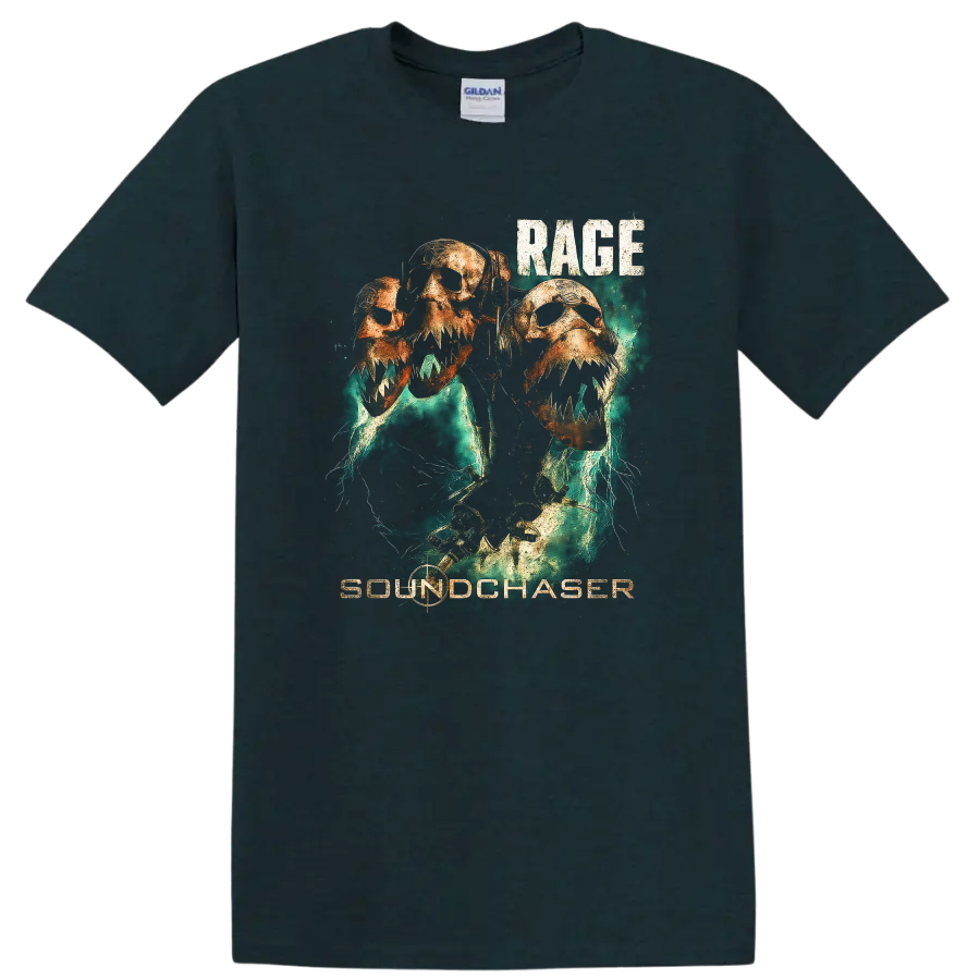 Rage Soundchaser Retro Heavy Metal Skull T Shirt Album Cover Style - Midnight (Green)