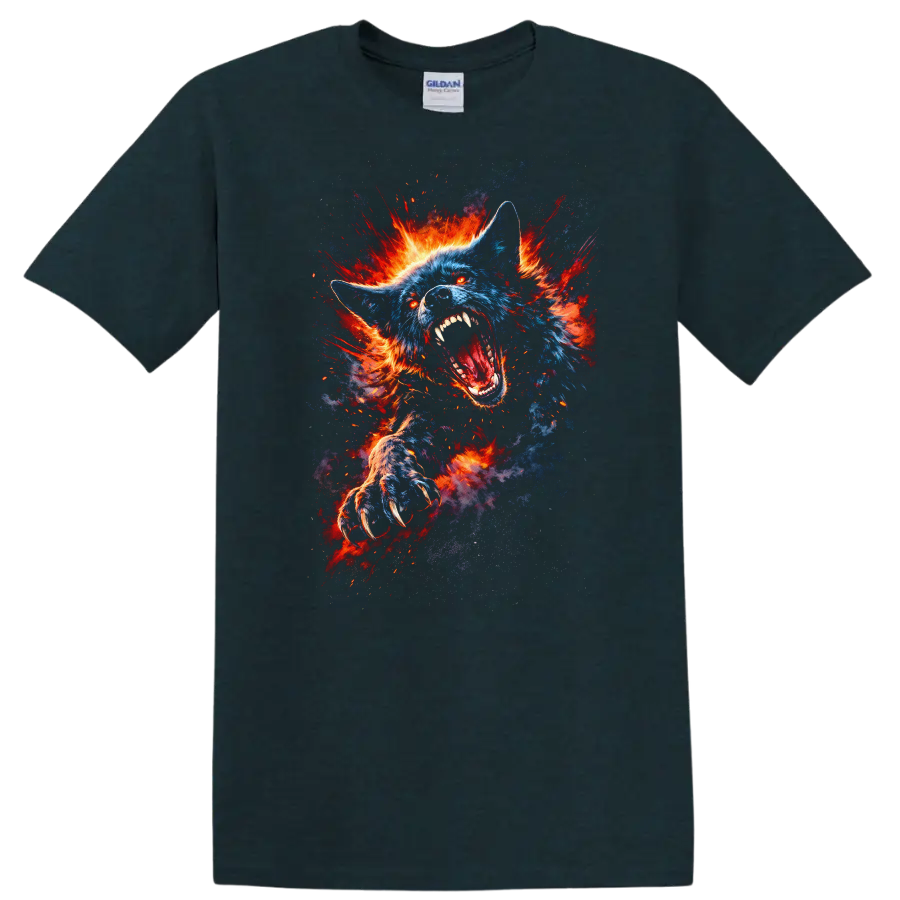 Exploding Blue Wolf Fireburst Graphic T Shirt for Animal Lovers - Midnight (Green)