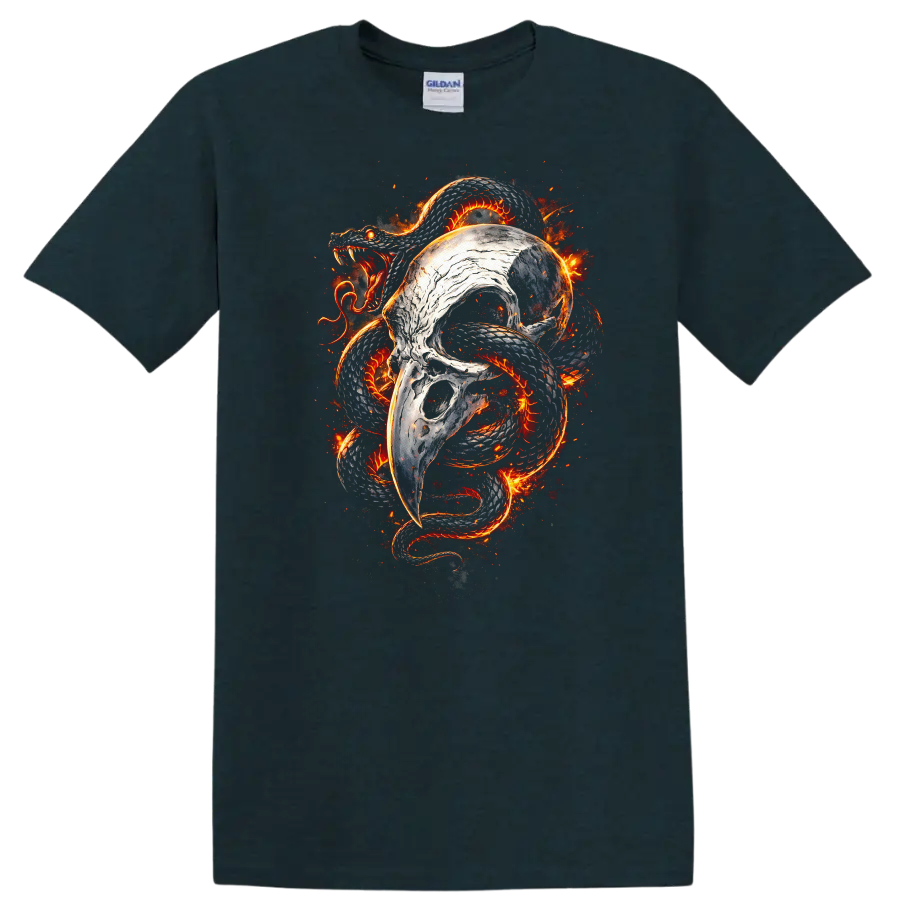 Fiery Dragon Serpent Skull T Shirt Bold Animal Art Tee - Midnight (Green)