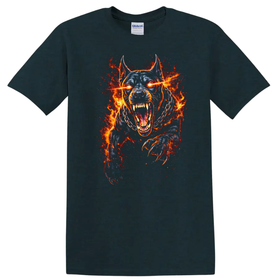 Fiery Pit Bull Dog T Shirt Aggressive Flaming Animal Graphic - Midnight (Green)