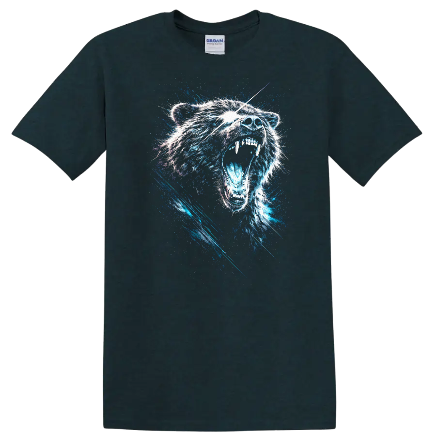 Blue Bear Roaring Animal Graphic T Shirt for Wildlife Lovers - Midnight (Green)