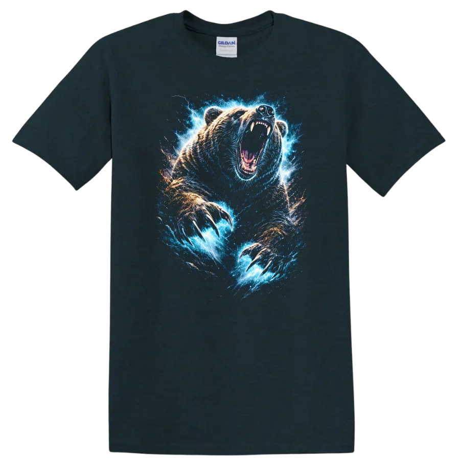 Electric Roaring Bear Claw Storm Animal Graphic T Shirt - Midnight (Green)