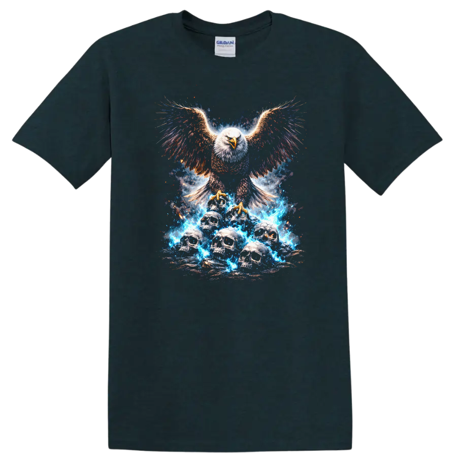 Majestic Eagle and Skulls Firestorm Graphic T Shirt - Midnight (Green)