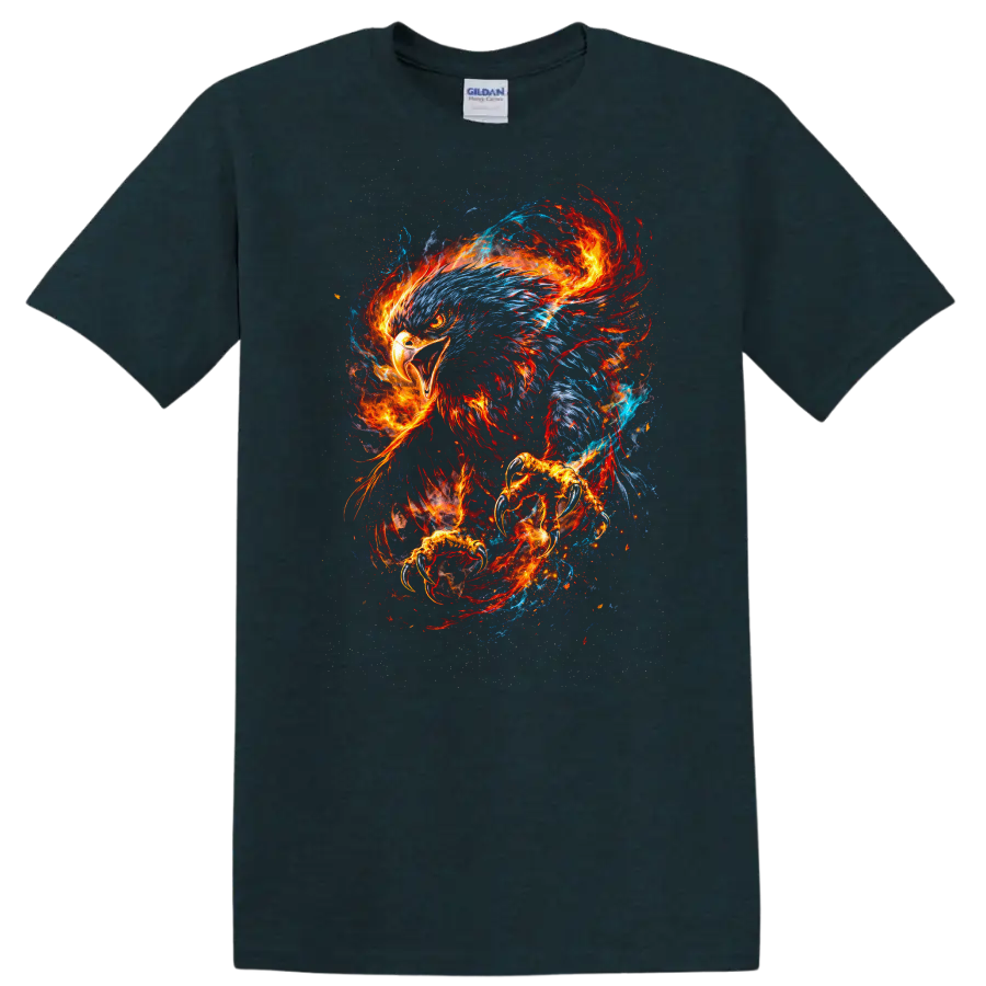 Fiery Eagle Spirit Animal Abstract Art T Shirt for Bold Nature Lovers - Midnight (Green)
