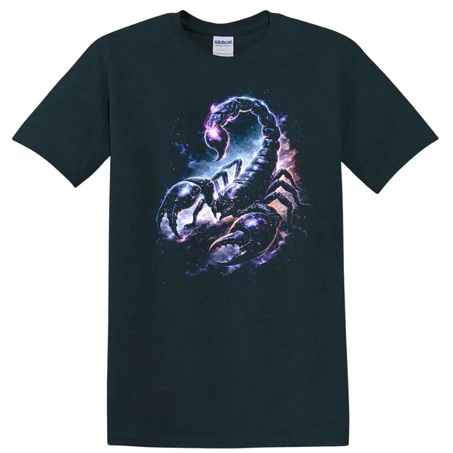 Cosmic Scorpion Galaxy Art T Shirt Neon Space Animal Graphic - Midnight (Green)