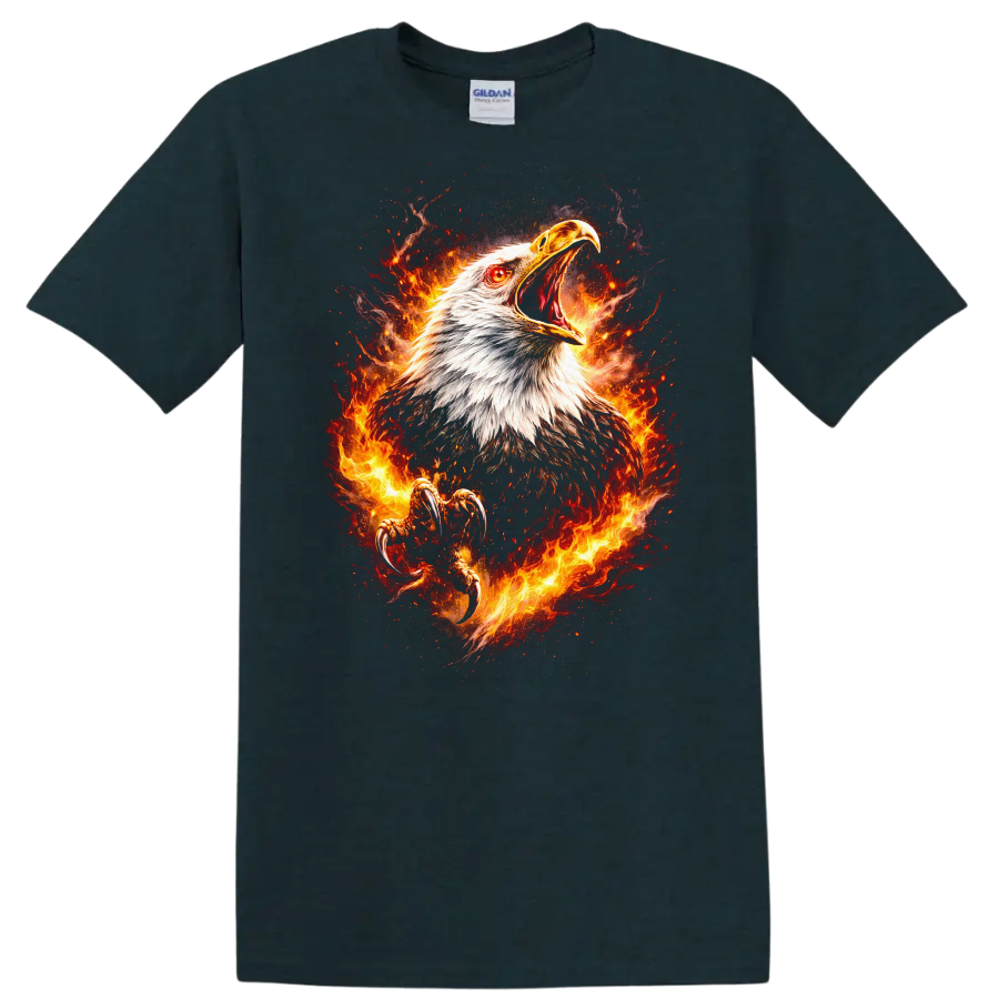 Majestic Flaming Eagle Animals Graphic T Shirt for Bold Patriotic Style - Midnight (Green)