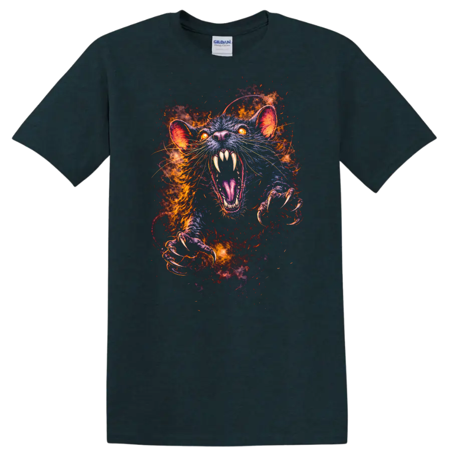 Fiery Glowing Rat Attack T Shirt Vivid Animal Rage Graphic Tee - Midnight (Green)
