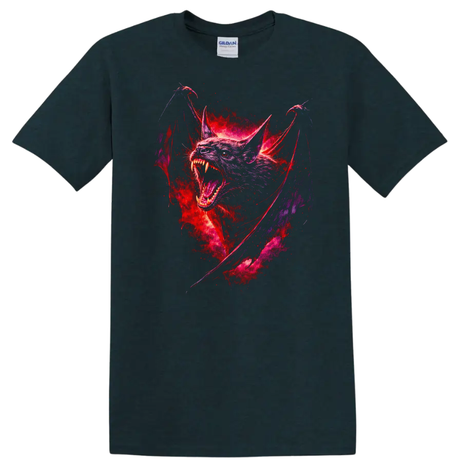 Fierce Neon Bat Animal Art Graphic T Shirt for Gothic Wildlife Fans - Midnight (Green)