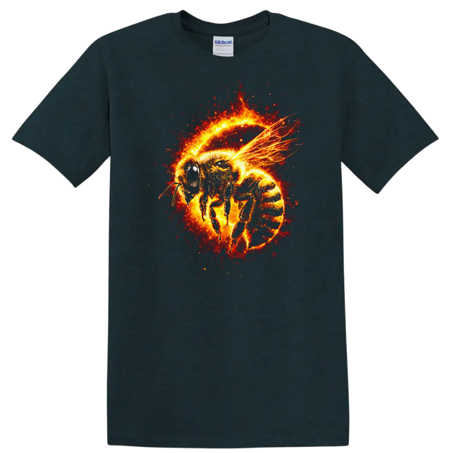 Fiery Bee Splash Art Animals T Shirt Vibrant Glow Graphic - Midnight (Green)