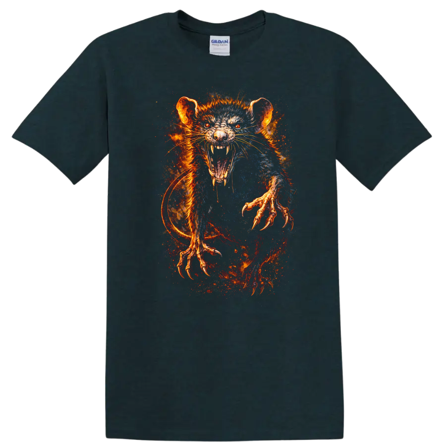 Fiery Rat Monster Art T Shirt Glowing Rage Creature Animal Graphic - Midnight (Green)