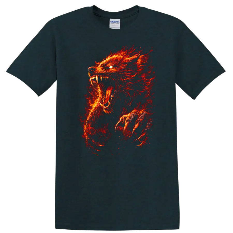 Fiery Red Wolf Head Howling Animal Graphic T Shirt - Midnight (Green)
