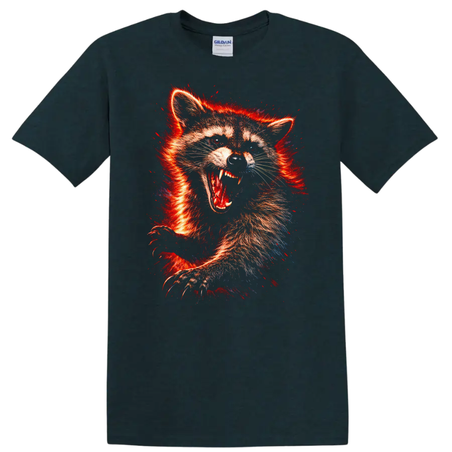 Fiery Fox Raccoon Animal Art T Shirt Wild Red Neon Graphic - Midnight (Green)
