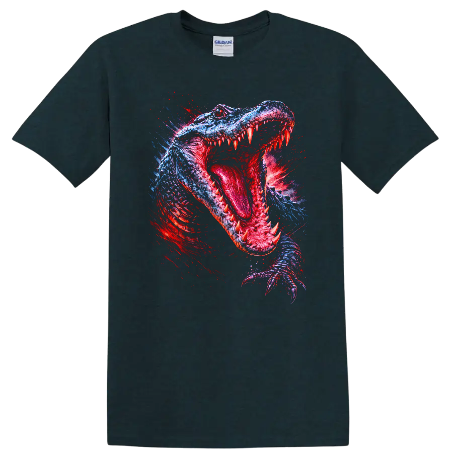 Neon Crocodile Alligator Splash Art Animal Graphic T Shirt - Midnight (Green)