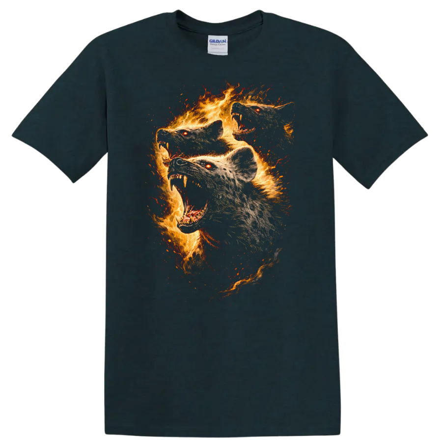 Fiery Wolf Heads Flaming Animal Art T Shirt - Midnight (Green)