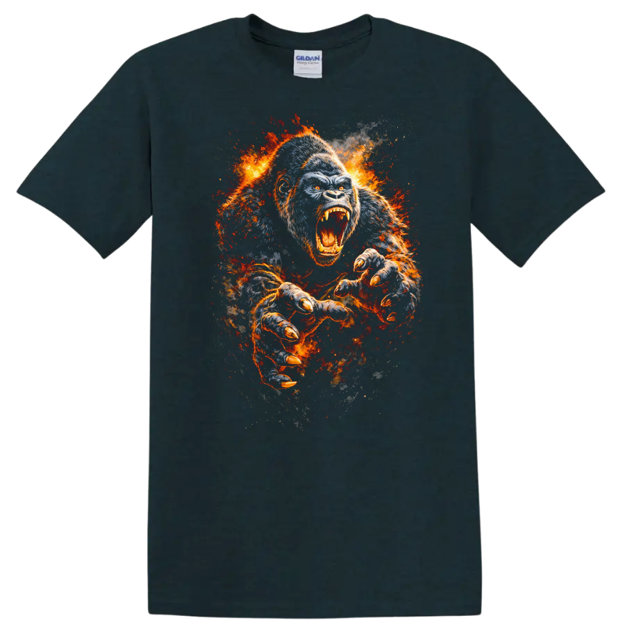 Fierce Roaring Gorilla Fire Burst Animals Graphic T Shirt - Midnight (Green)