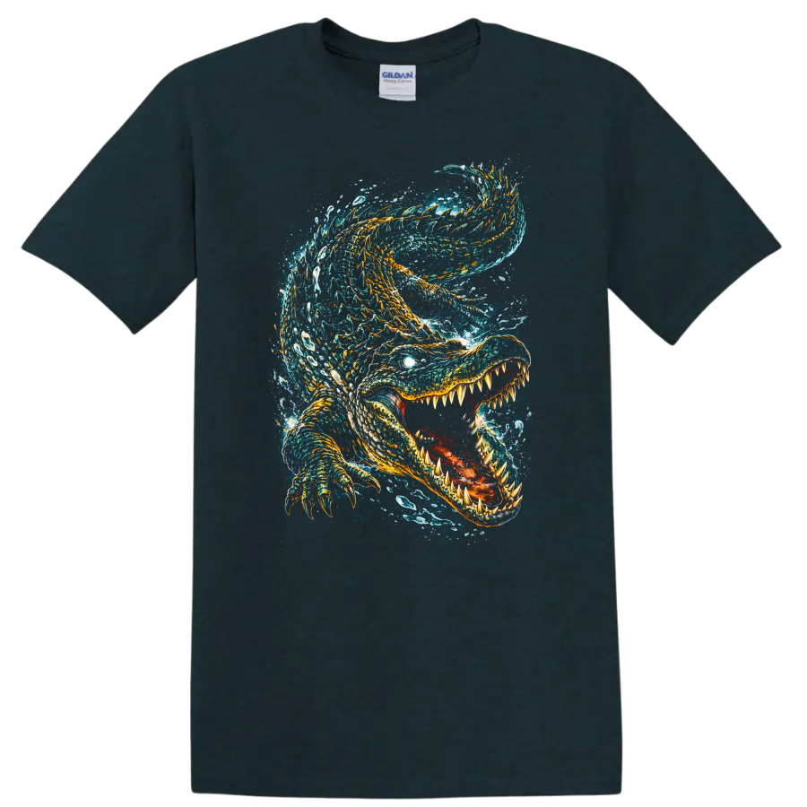 Ferocious Ocean Shark Splash Art T Shirt for Animal Lovers - Midnight (Green)