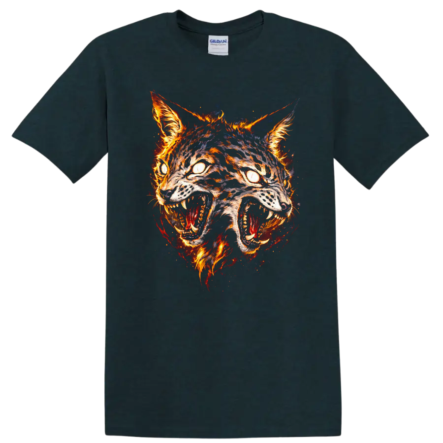 Fiery Twin Wolves Mask Graphic T Shirt for Animal Lovers - Midnight (Green)