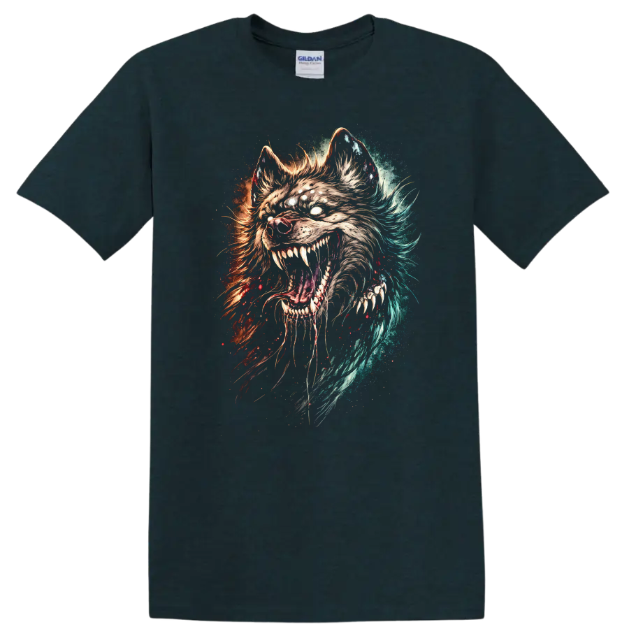 Fierce Wolf Head Splash Art T Shirt for Animal Lovers - Midnight (Green)