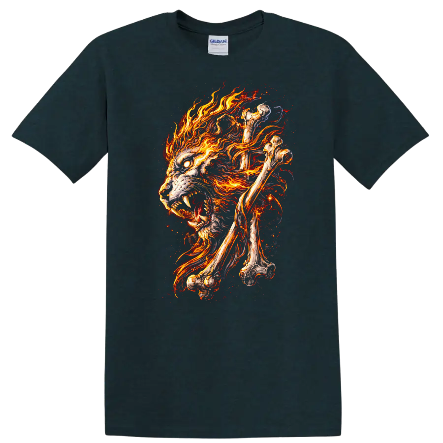 Flaming Wolf Skull Bones Animal Graphic T Shirt for Bold Nature Fans - Midnight (Green)