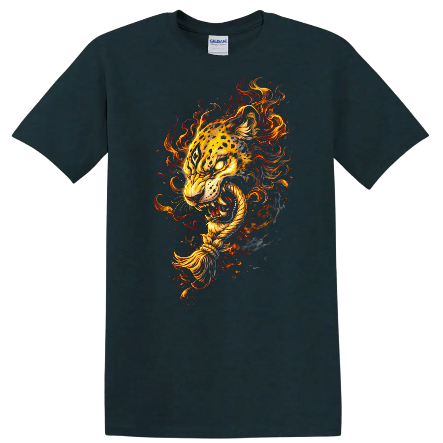 Fiery Tiger Head Art T Shirt Fierce Animal Graphic for Bold Style - Midnight (Green)