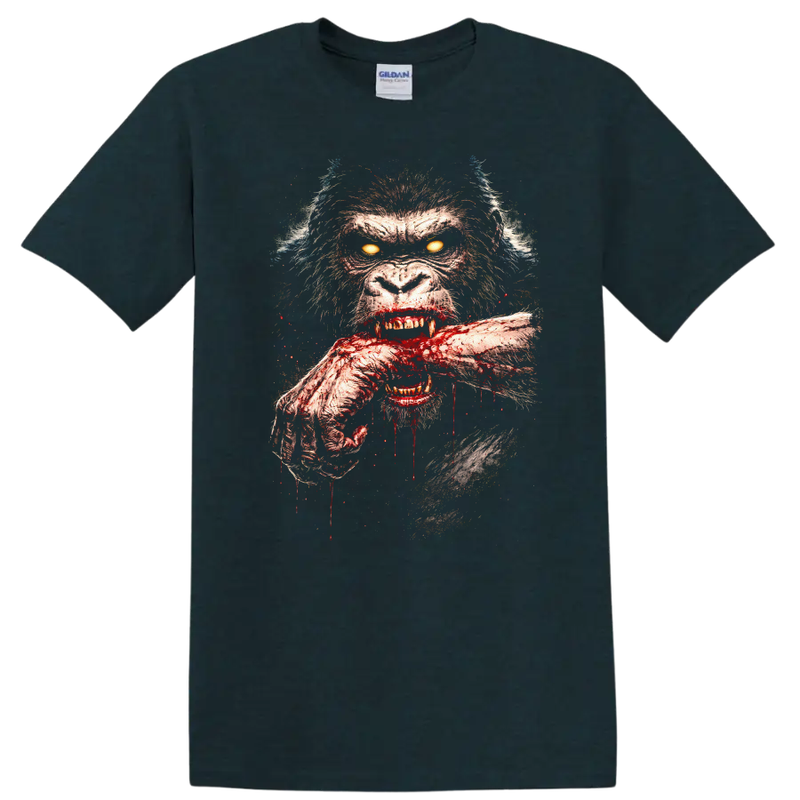 Fierce Bloodied Gorilla Face Horror Animal Graphic T Shirt - Midnight (Green)
