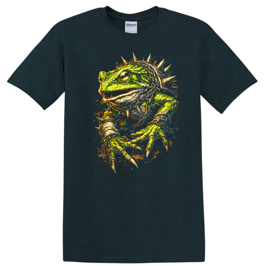Spiked Lizard Reptile Art T Shirt Vibrant Color Splash Animal Graphic - Midnight (Green)