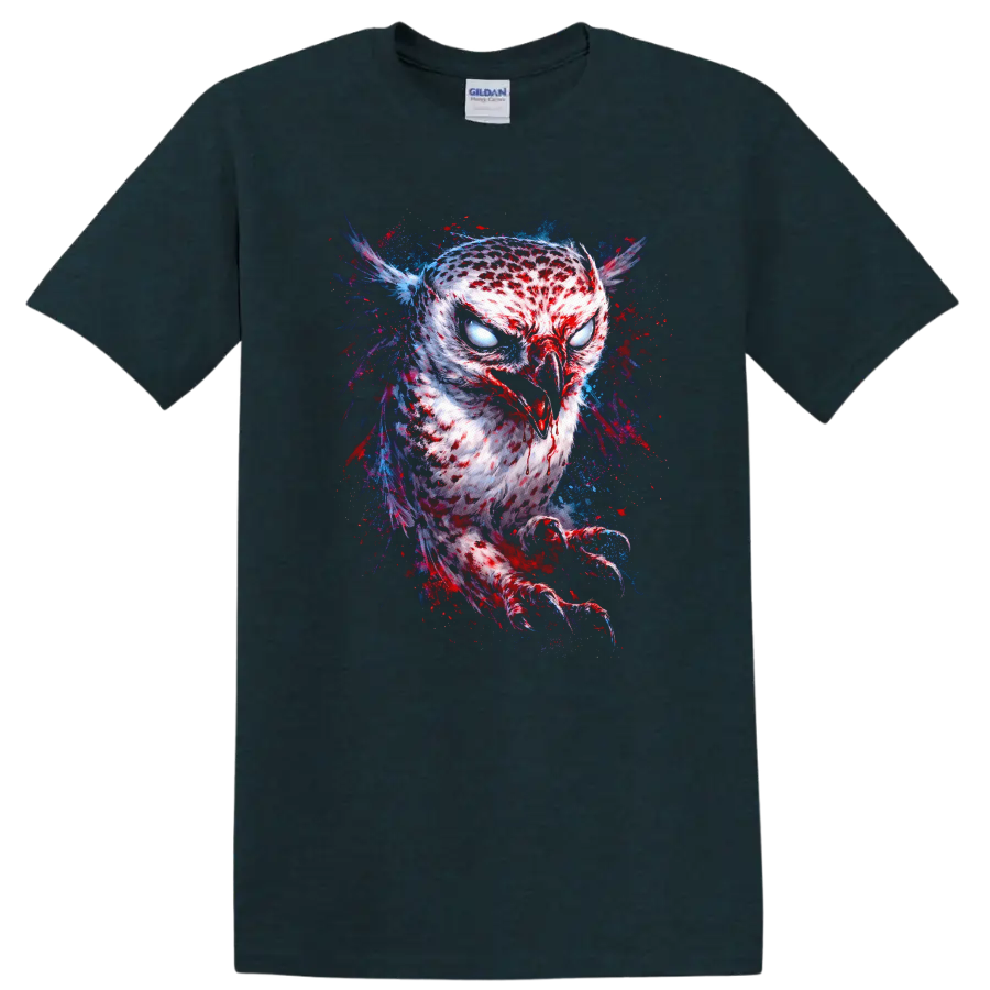 Psychedelic Owl Eyes Abstract Animal Art T Shirt - Midnight (Green)