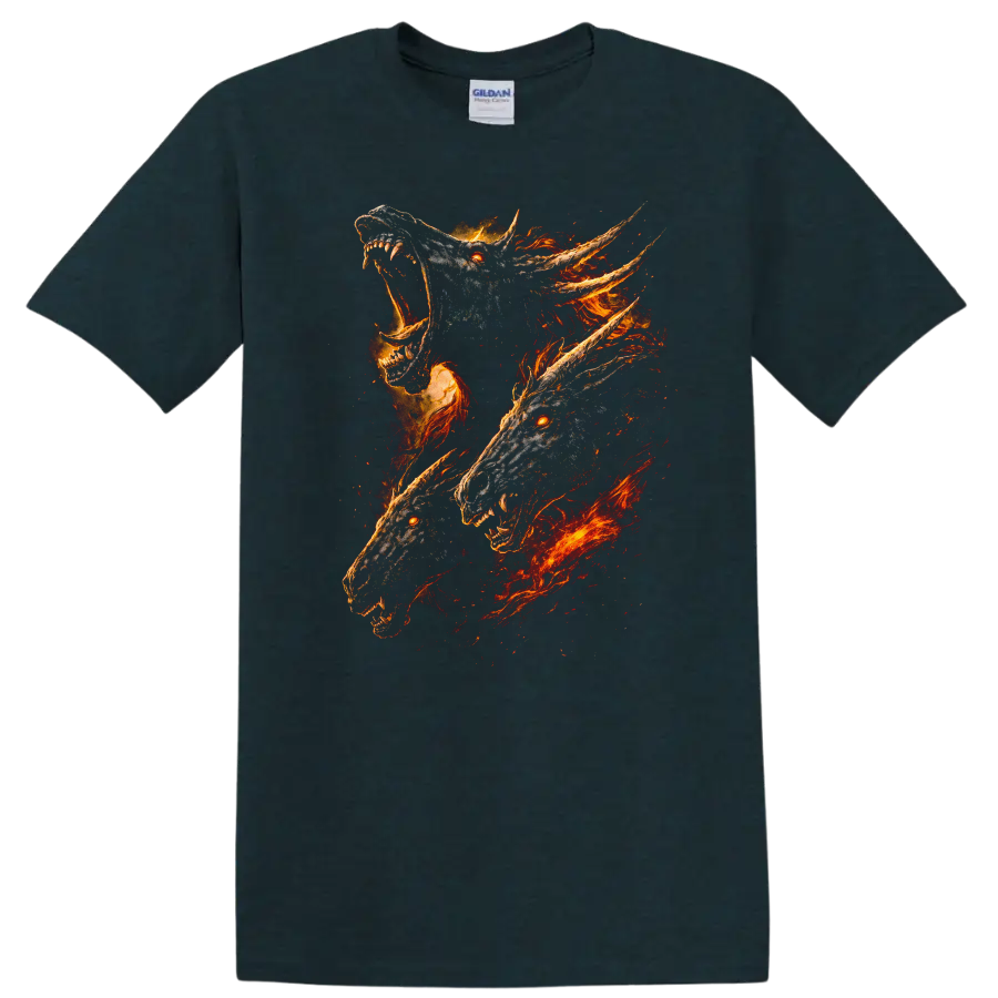 Fiery Wolf Head Trio Graphic T Shirt Bold Animal Art - Midnight (Green)