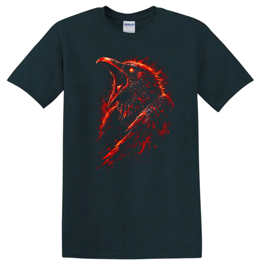 Fiery Red Eagle Head Graphic T Shirt Fierce Animal Art - Midnight (Green)