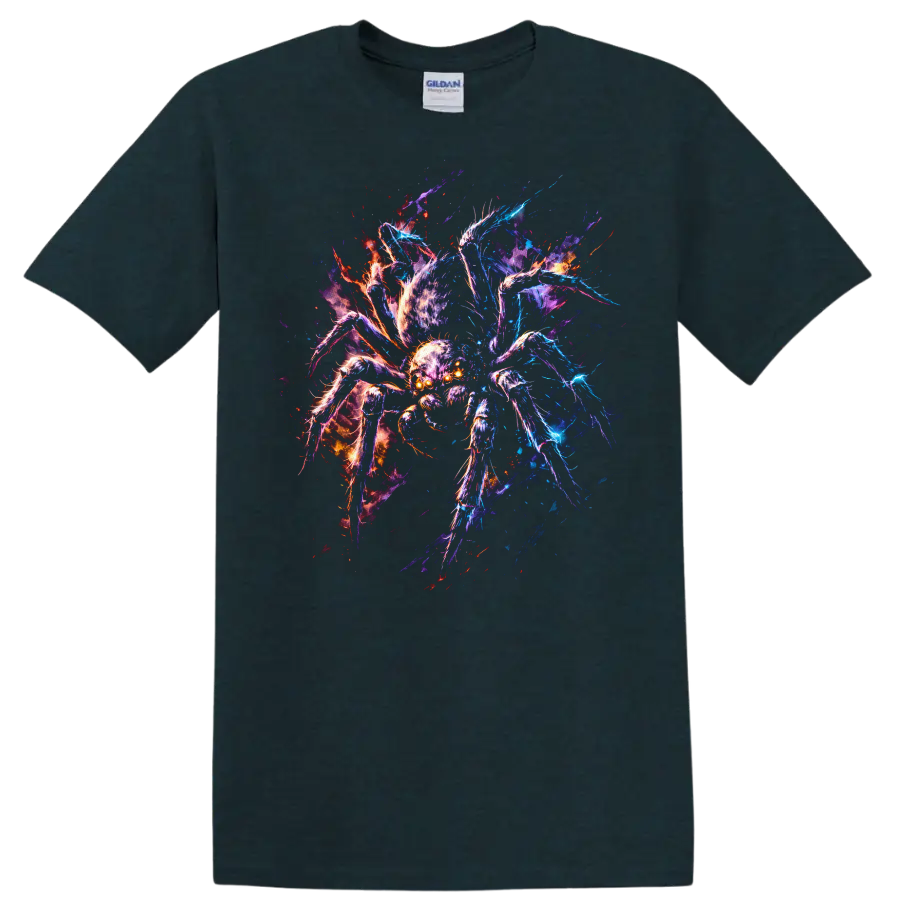 Neon Energy Spider Art Graphic T Shirt for Bold Animal Lovers - Midnight (Green)