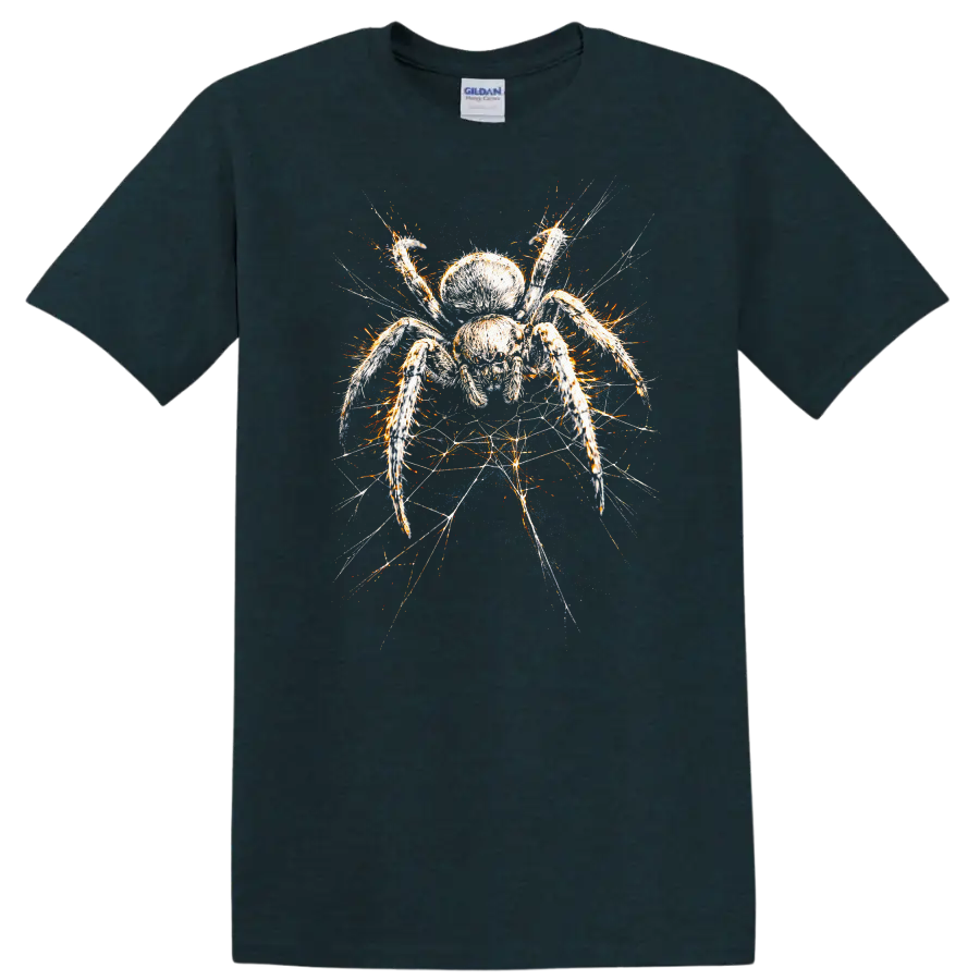 Colorful Spider Webburst Graphic T Shirt for Animal Art Lovers - Midnight (Green)