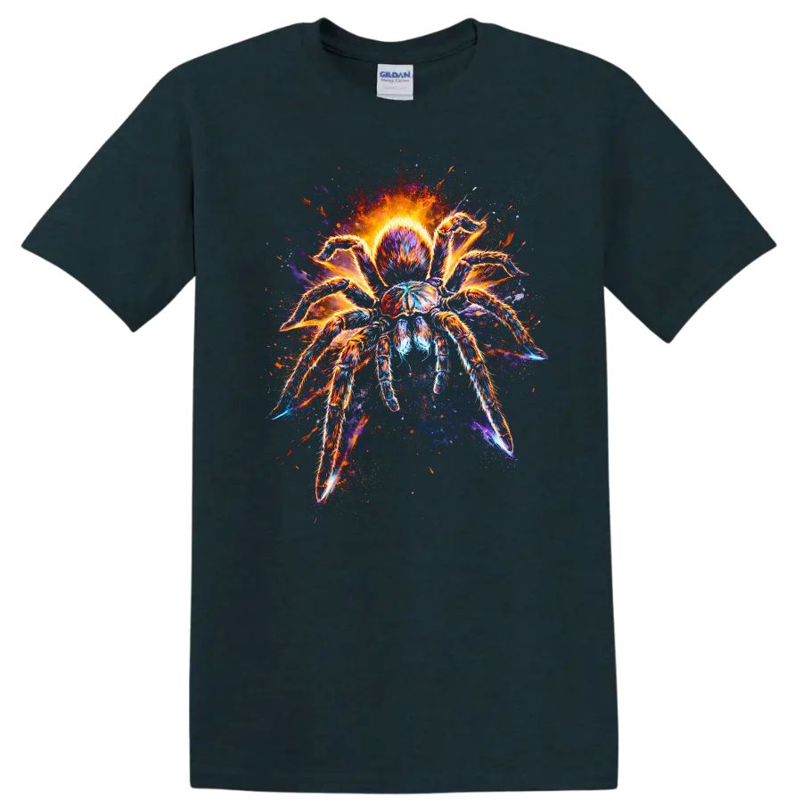 Colorful Neon Tarantula Spider Art T Shirt for Animal Lovers - Midnight (Green)