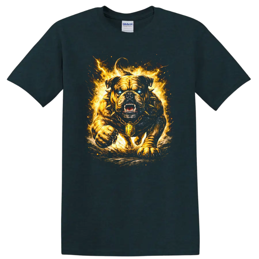 Fierce Bulldog Fireburst T Shirt Golden Gothic Collar Animal Graphic - Midnight (Green)