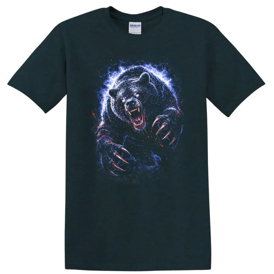 Electric Blue Bear Claw Roar Graphic T Shirt for Animal Art Fans - Midnight (Green)