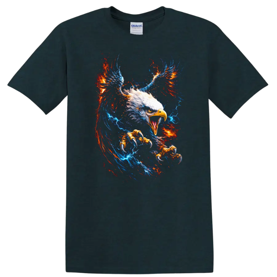 Fiery Eagle Wings Graphic T Shirt Bold Patriotic Animal Art - Midnight (Green)