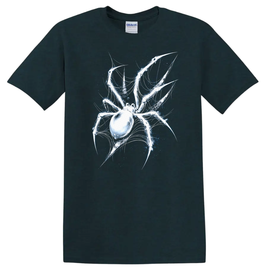 Glowing Spider Web Skull Art T Shirt for Animal and Gothic Style - Midnight (Green)