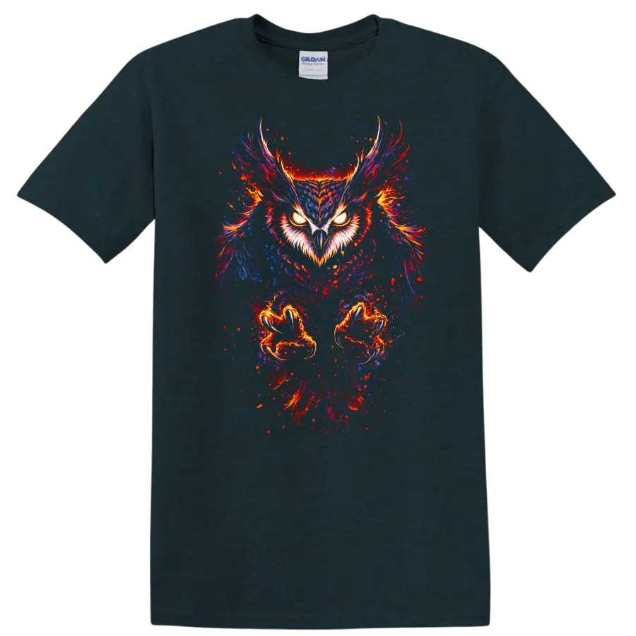 Neon Owl Eyes Wings Animal Art T Shirt for Bold Nature Lovers - Midnight (Green)
