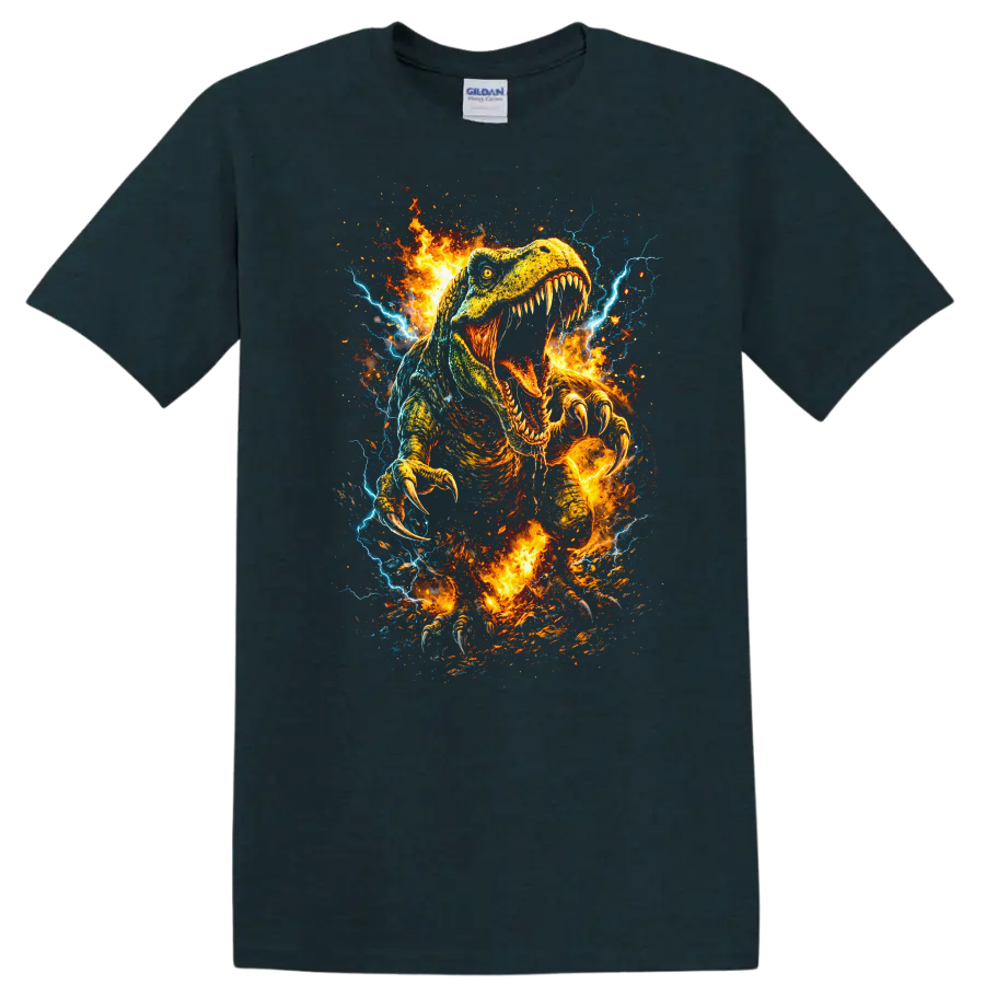 Fiery Raptor Dinosaur Claw Attack T Shirt Wild Animal Graphic - Midnight (Green)
