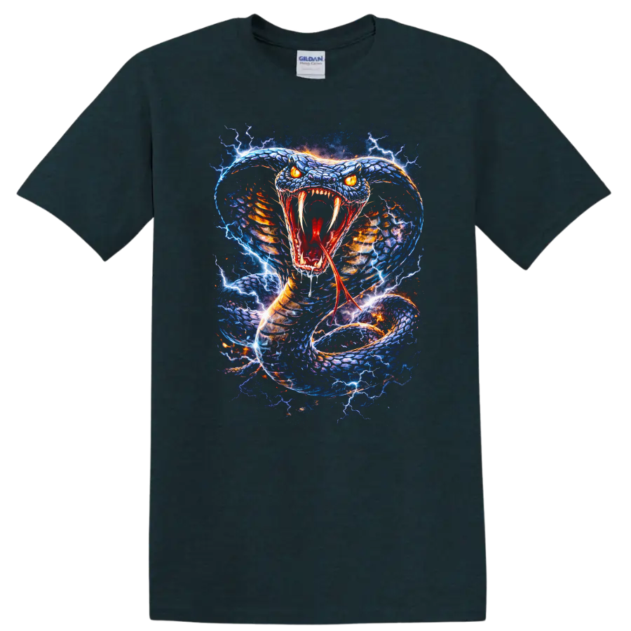 Electric Blue Snake Attack Graphic T Shirt for Reptile Lovers - Midnight (Green)