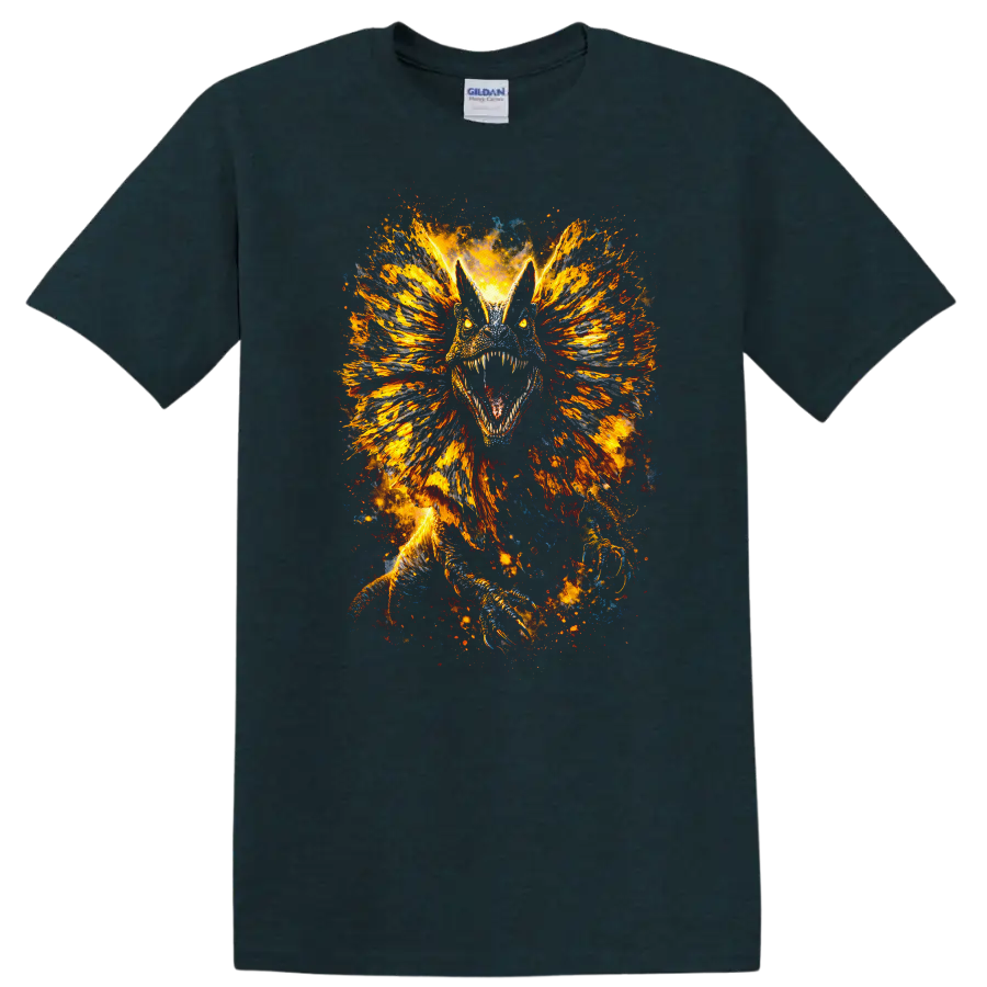 Fiery Dragon Beast Explosion Art Graphic T Shirt for Bold Fantasy Fans - Midnight (Green)