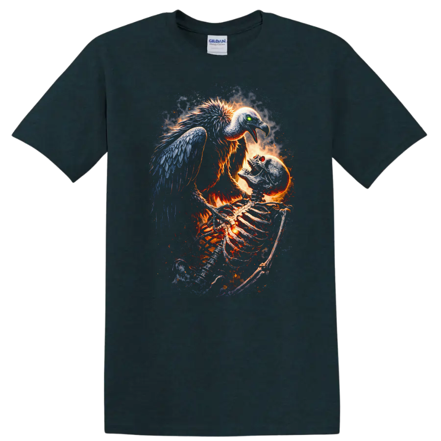 Fire Phoenix Skeleton Eagle T Shirt Graphic Animal Art - Midnight (Green)