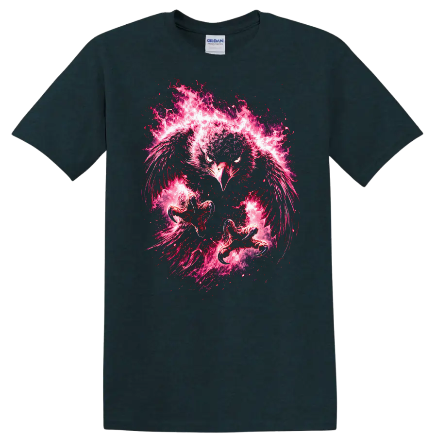 Fierce Flaming Phoenix Bird Graphic T Shirt for Bold Animal Lovers - Midnight (Green)