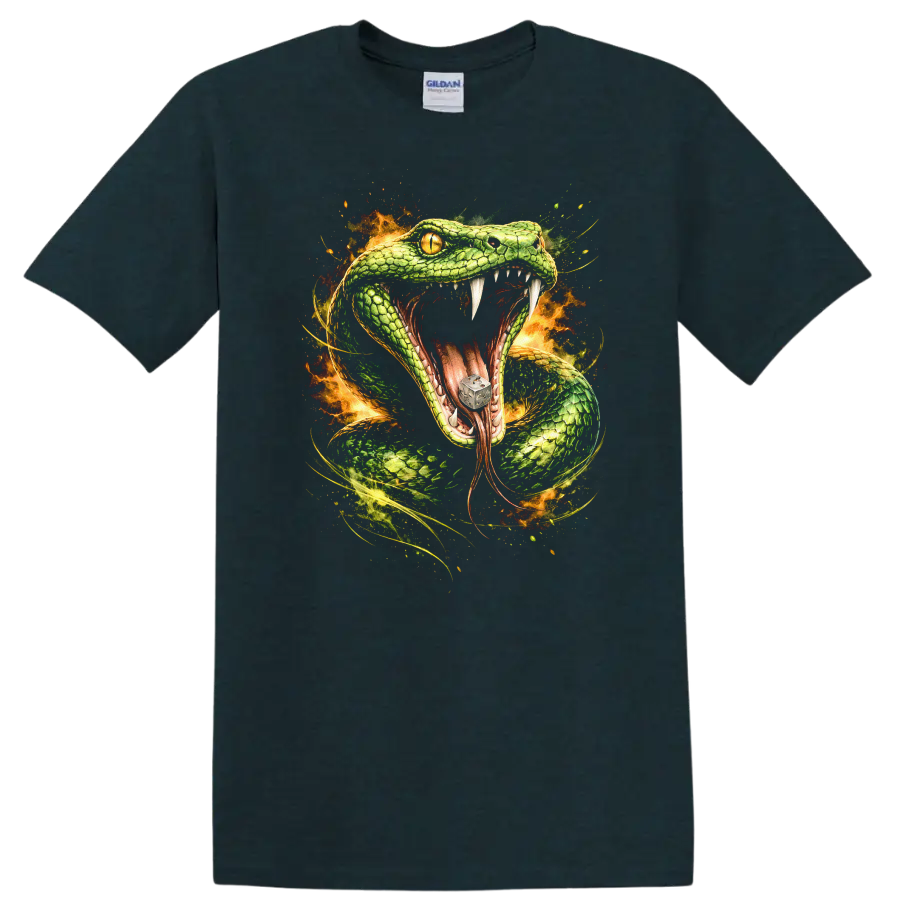 Viper Snake Fire Fantasy Animal Art T Shirt for Reptile Lovers - Midnight (Green)