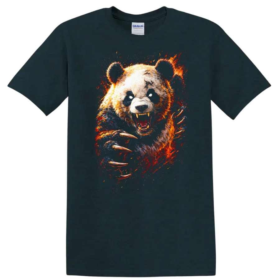 Fierce Grizzly Bear Roaring Abstract Wildlife Art T Shirt - Midnight (Green)