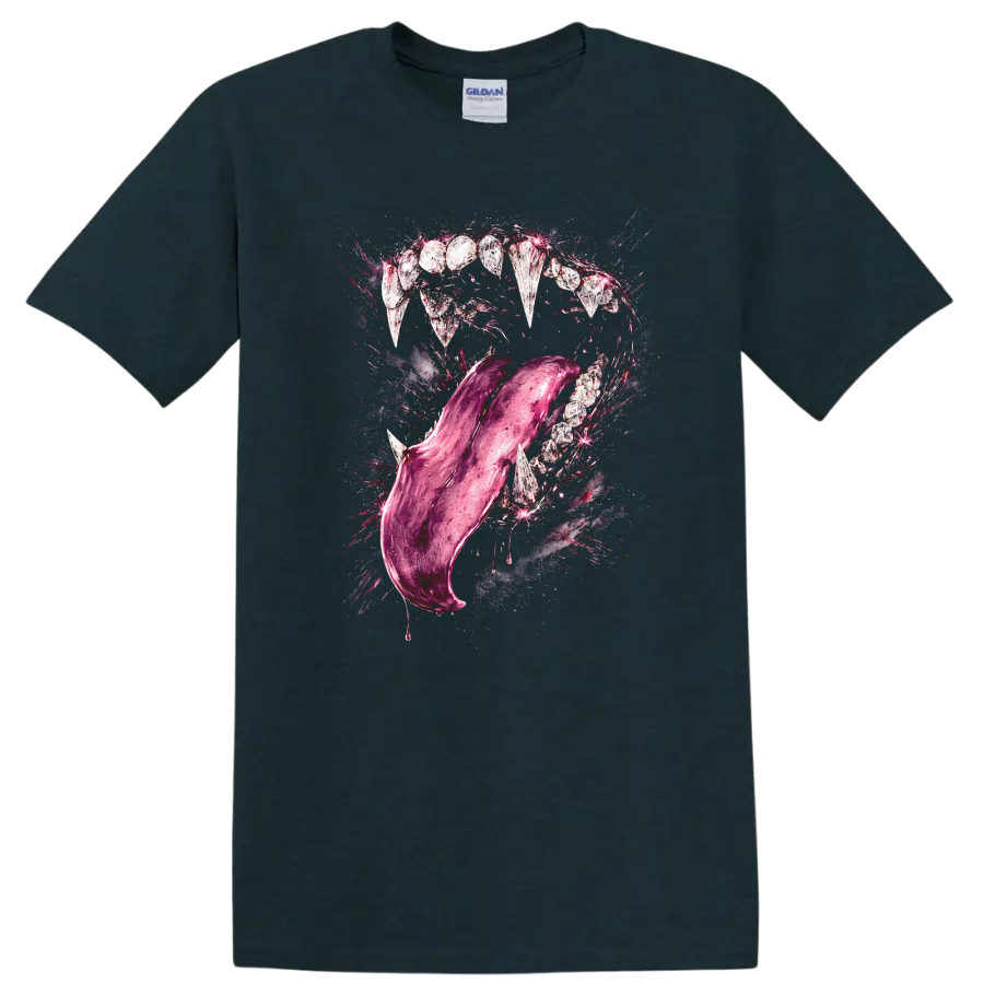 Pink Metallic Tongue Mouth Splash Graphic T Shirt - Midnight (Green)