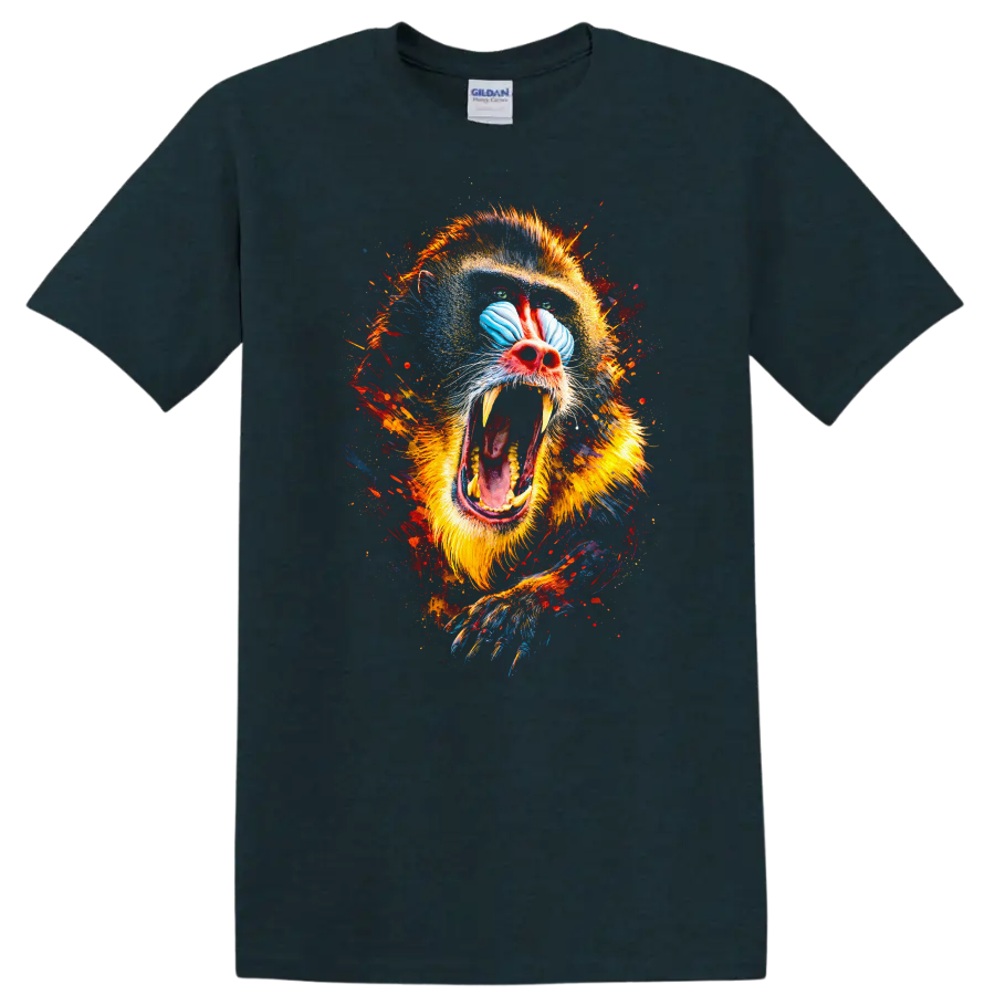 Colorful Mandrill Monkey Face Splash Art T Shirt For Animal Lovers - Midnight (Green)