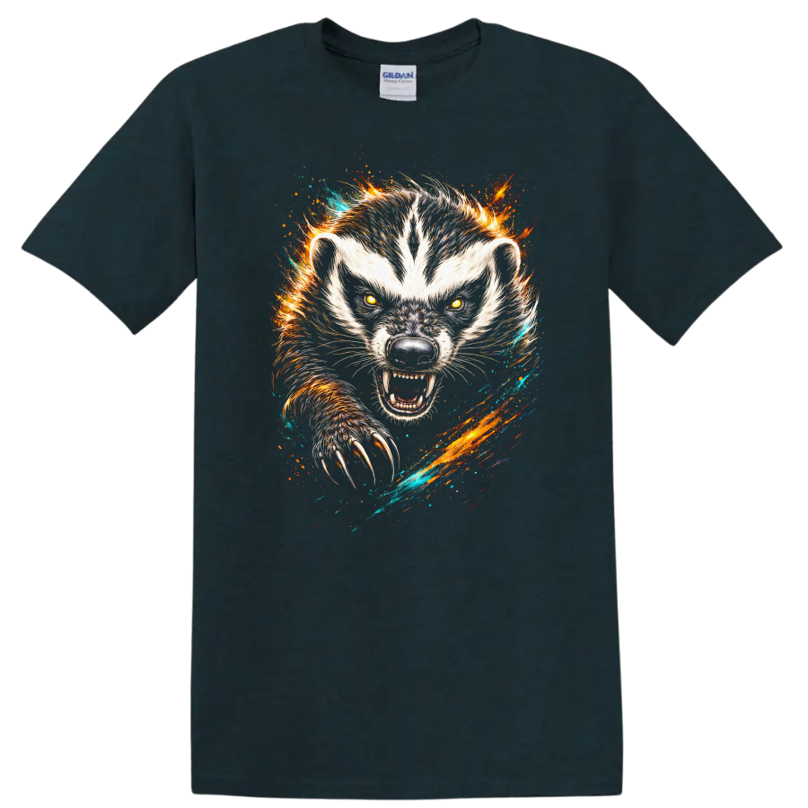 Fierce White Wolf Animal Art T Shirt with Fiery Claw Burst - Midnight (Green)